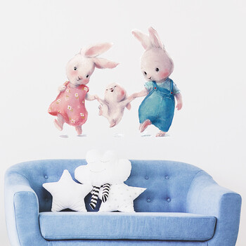 Rabbit Happy Family Стикери за стена за детска стая Детска стая Бебешка детска стая Стикери за стена Начало Декор Стена за всекидневна