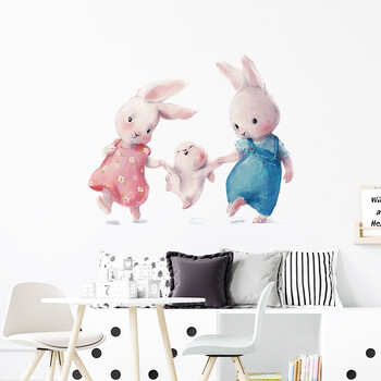 Rabbit Happy Family Стикери за стена за детска стая Детска стая Бебешка детска стая Стикери за стена Начало Декор Стена за всекидневна