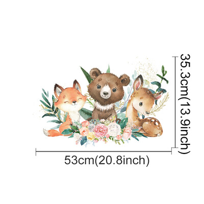 Autocolante de perete cu animale prietenoase cu cerbi, urs de desene animate, autocolante de perete din vinil din PVC, autocolante pentru camera de copii