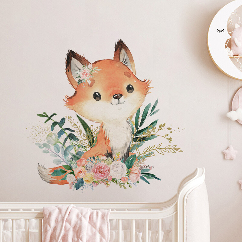 Autocolante de perete cu animale prietenoase cu cerbi, urs de desene animate, autocolante de perete din vinil din PVC, autocolante pentru camera de copii