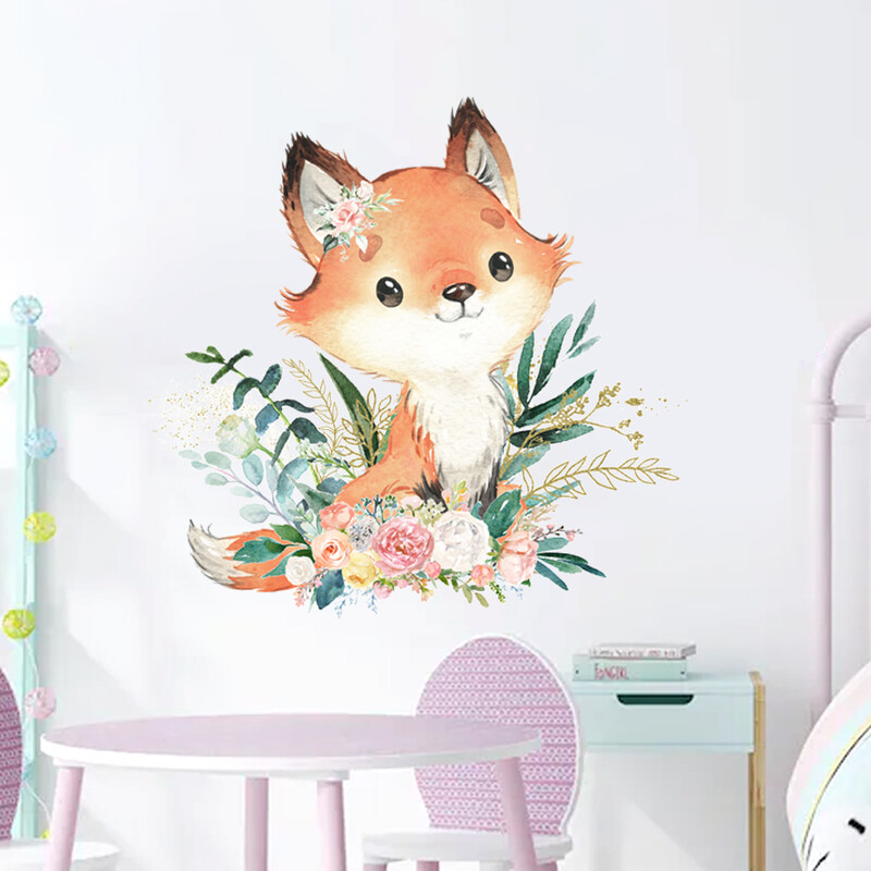 Autocolante de perete cu animale prietenoase cu cerbi, urs de desene animate, autocolante de perete din vinil din PVC, autocolante pentru camera de copii