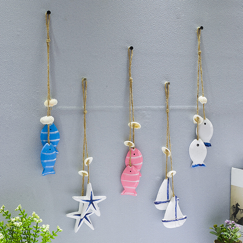 Blue Ocean Ξύλινο Μικρό Κρεμαστό Μεσογειακό στυλ Αξεσουάρ σπιτιού Χειροτεχνία Αστερίας Χτένιο Μικρό Δίχτυ Ψαριών Κρεμαστά Διακοσμητικά