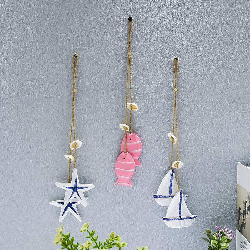 Blue Ocean Ξύλινο Μικρό Κρεμαστό Μεσογειακό στυλ Αξεσουάρ σπιτιού Χειροτεχνία Αστερίας Χτένιο Μικρό Δίχτυ Ψαριών Κρεμαστά Διακοσμητικά