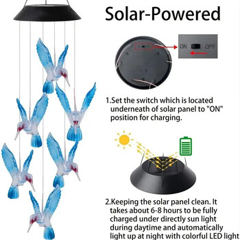 1σετ Blue Wind Chimes Solar Power Generation για Διακόσμηση Αυλής και Εξωτερικού Χώρου Wind Chimes και μενταγιόν