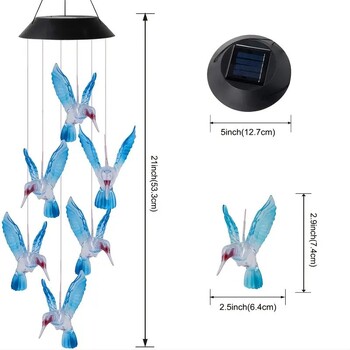 1σετ Blue Wind Chimes Solar Power Generation για Διακόσμηση Αυλής και Εξωτερικού Χώρου Wind Chimes και μενταγιόν