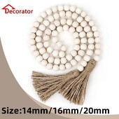 Χάντρες αγροικίας 58 ιντσών Ξύλινη γιρλάντα με φούντες Ρουστίκ εξοχικό ντεκόρ Προσευχή Boho Beads Μεγάλη διακόσμηση τοίχου