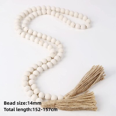 Χάντρες αγροικίας 58 ιντσών Ξύλινη γιρλάντα με φούντες Ρουστίκ εξοχικό ντεκόρ Προσευχή Boho Beads Μεγάλη διακόσμηση τοίχου