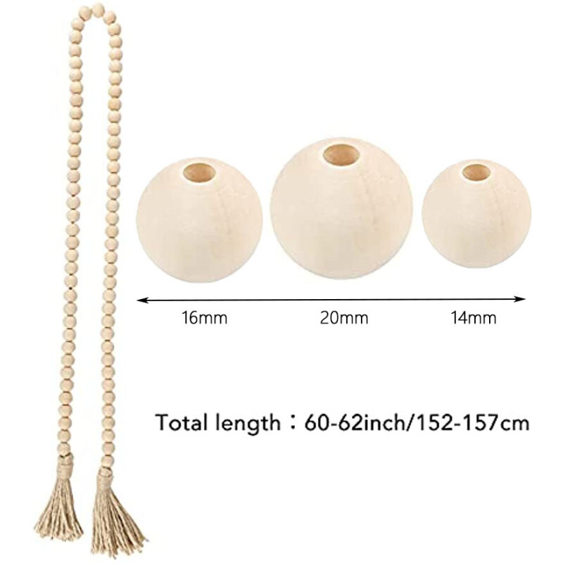 Χάντρες αγροικίας 58 ιντσών Ξύλινη γιρλάντα με φούντες Ρουστίκ εξοχικό ντεκόρ Προσευχή Boho Beads Μεγάλη διακόσμηση τοίχου