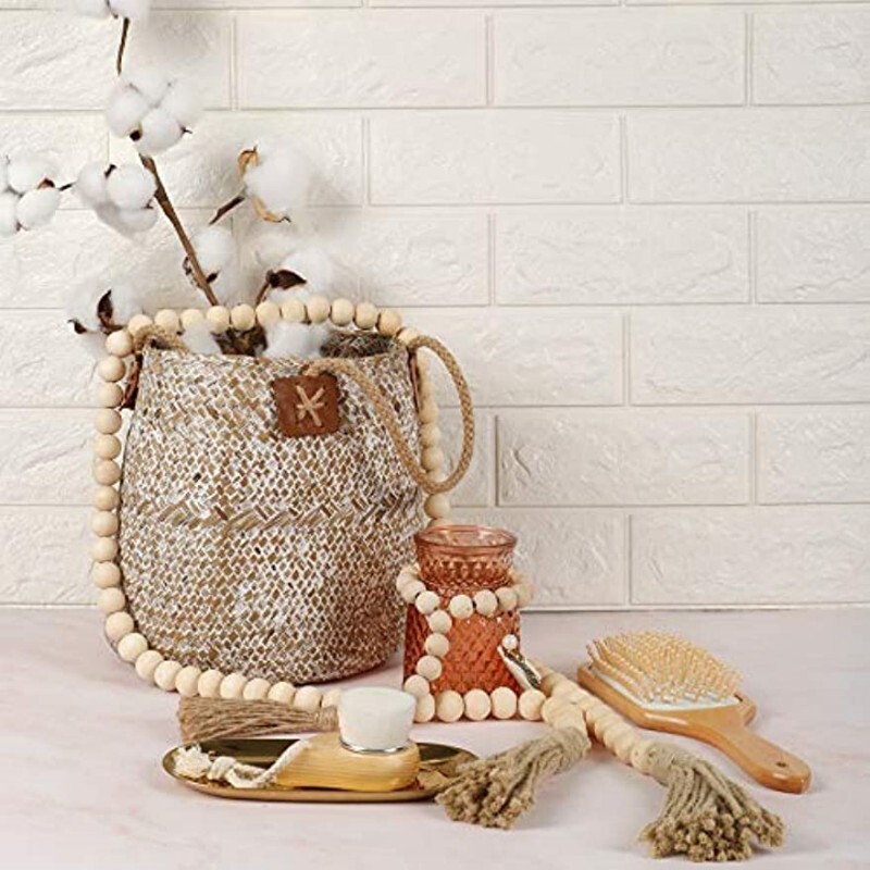 Χάντρες αγροικίας 58 ιντσών Ξύλινη γιρλάντα με φούντες Ρουστίκ εξοχικό ντεκόρ Προσευχή Boho Beads Μεγάλη διακόσμηση τοίχου