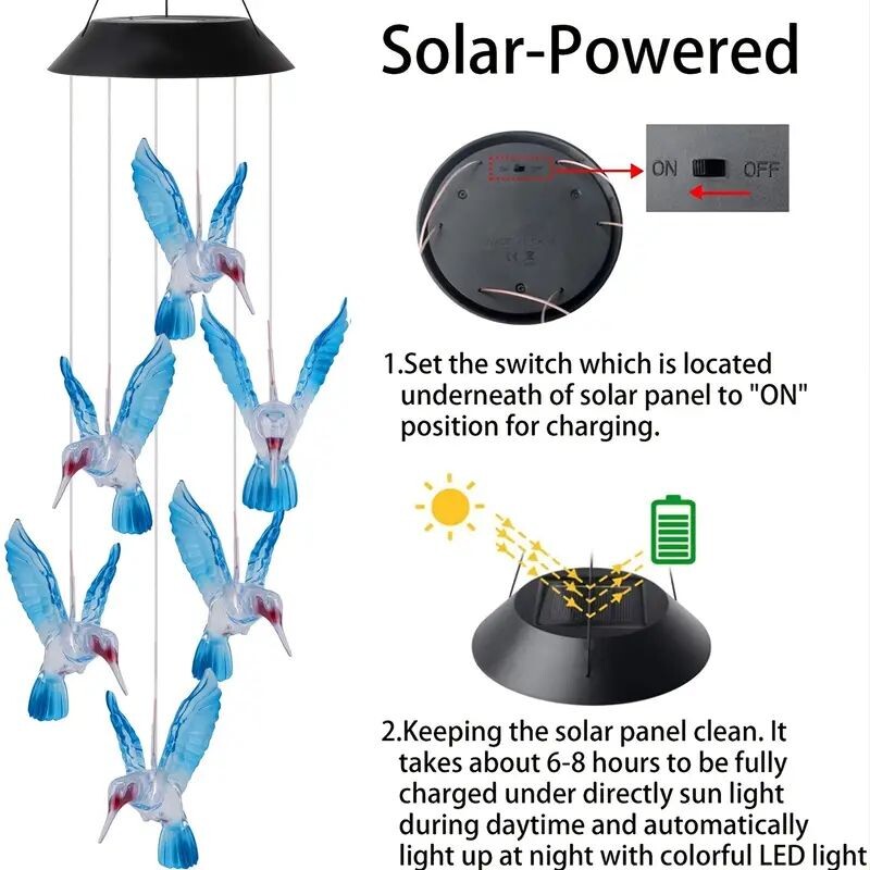 1σετ Blue Wind Chimes Solar Power Generation για Διακόσμηση Αυλής και Εξωτερικού Χώρου Wind Chimes και μενταγιόν
