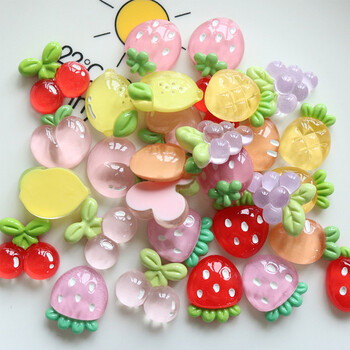 10PCS Прозрачен Fruit Lemon Peach Series Кабошони от смола с плосък гръб за фиби Scrapbooking Направи си сам Аксесоари за декорация на бижута