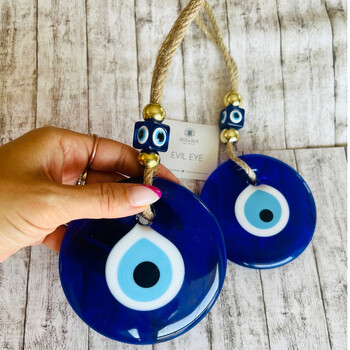 Evil Eye Висящо стъкло за стена Blue Eye Wall Charm Домашен декор Идея за домашен подарък Защита на къщата Турски Evil Eye подарък Декорация за стена