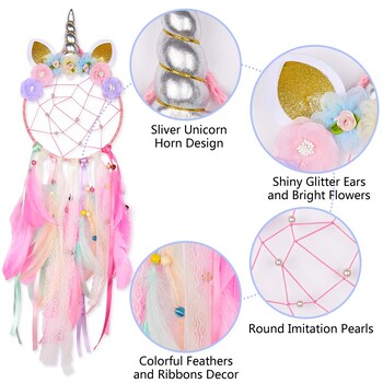 Unicorn Dream Catcher Boho Girls Kawaii Room Decor Коледна стена Розов Dreamcatcher Декорация на дома Спалня Детска стая Подарък за бебе