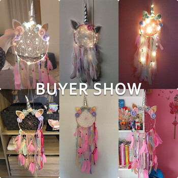 Unicorn Dream Catcher Boho Girls Kawaii Room Decor Коледна стена Розов Dreamcatcher Декорация на дома Спалня Детска стая Подарък за бебе