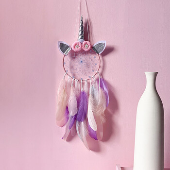 Unicorn Dream Catcher Boho Girls Kawaii Room Decor Коледна стена Розов Dreamcatcher Декорация на дома Спалня Детска стая Подарък за бебе