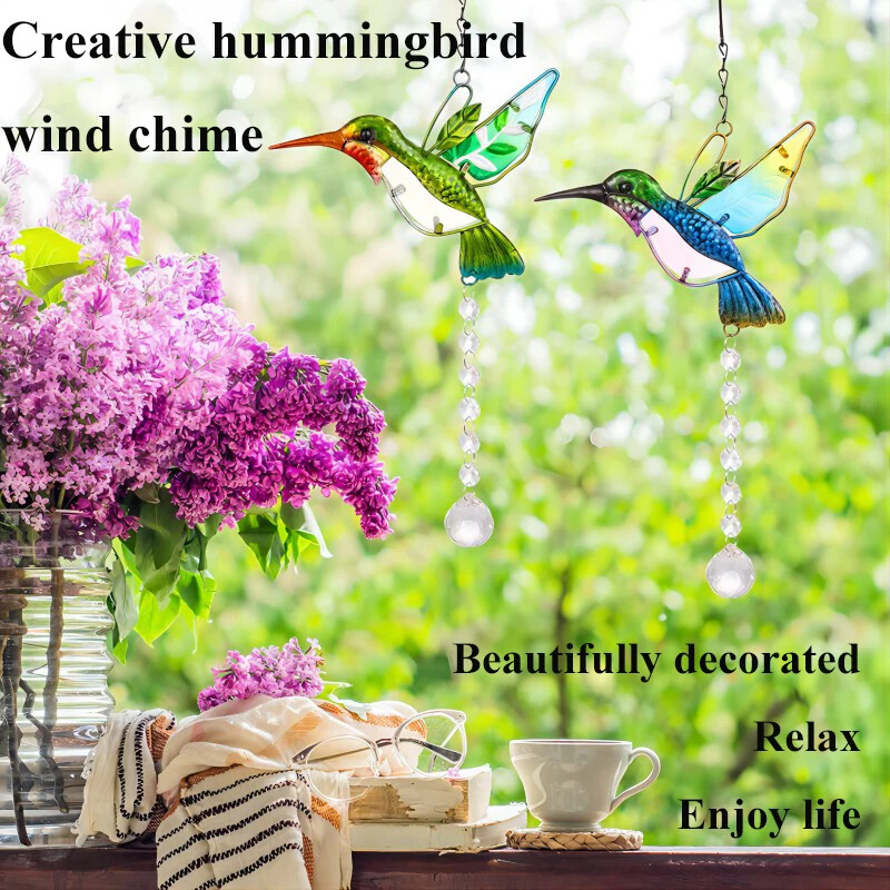 Koolibri metallist klaasist maalitud käsitööd kellad Tuulekella kaunistused kodu ja õue tuulekella kaunistused