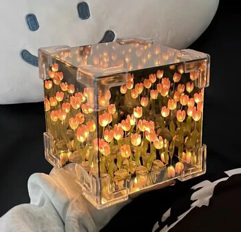 Tulip Nightlight Χειροποίητο DIY Υλικό Cube Καθρέφτης Tulip Διακόσμηση κρεβατοκάμαρας Ατμόσφαιρα Φωτιστικό Δώρο γενεθλίων του Αγίου Βαλεντίνου