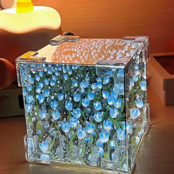 Tulip Nightlight Χειροποίητο DIY Υλικό Cube Καθρέφτης Tulip Διακόσμηση κρεβατοκάμαρας Ατμόσφαιρα Φωτιστικό Δώρο γενεθλίων του Αγίου Βαλεντίνου