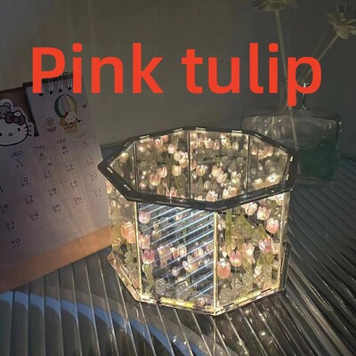 Uus DIY tulbi peegel-kuubiklamp kolmemõõtmeline öövalgusti materjalipakett käsitsi valmistatud käsitöö sünnipäevakingitused LED tulbi öövalgusti
