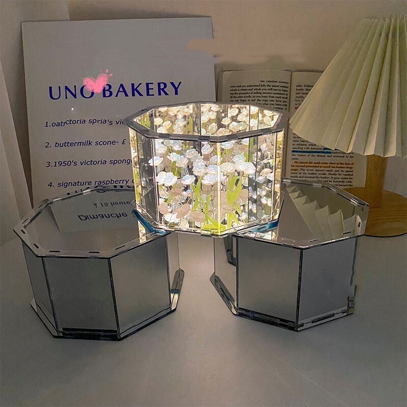 Uus DIY tulbi peegel-kuubiklamp kolmemõõtmeline öövalgusti materjalipakett käsitsi valmistatud käsitöö sünnipäevakingitused LED tulbi öövalgusti