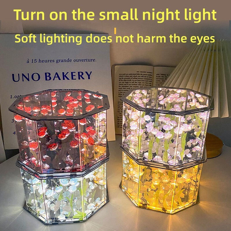 Uus DIY tulbi peegel-kuubiklamp kolmemõõtmeline öövalgusti materjalipakett käsitsi valmistatud käsitöö sünnipäevakingitused LED tulbi öövalgusti