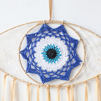 Evil Eye Dream Catcher Boho Room Decor Ръчно изработен декор за стена Eye Blue Feather Dreamcatcher Висящо стено изкуство Подарък за хол