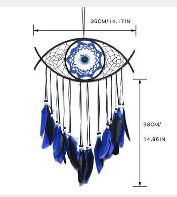 Evil Eye Dream Catcher Boho Room Decor Ръчно изработен декор за стена Eye Blue Feather Dreamcatcher Висящо стено изкуство Подарък за хол