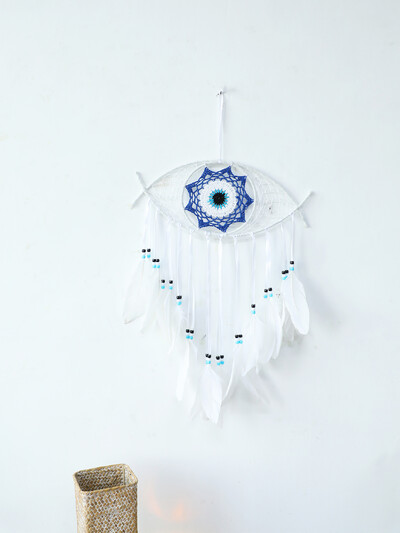 Evil Eye Dream Catcher Boho toakaunistus Käsitsi valmistatud silmade seinakaunistus Sinine sulgedega unenäopüüdja seinaripp seinakunst Elutoa kingitus