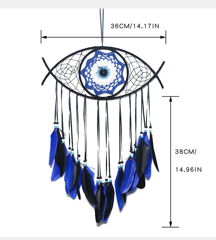 Evil Eye Dream Catcher Boho toakaunistus Käsitsi valmistatud silmade seinakaunistus Sinine sulgedega unenäopüüdja seinaripp seinakunst Elutoa kingitus