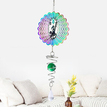 Кинетичен градиент на цвета Wind Spinner Sculpture 3D Wind Chimes Sun Catcher Gasing Ball Spiral Tail Stabilizer Fairy Garden Vising