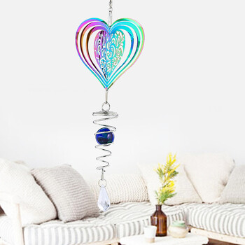 Кинетичен градиент на цвета Wind Spinner Sculpture 3D Wind Chimes Sun Catcher Gasing Ball Spiral Tail Stabilizer Fairy Garden Vising