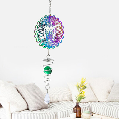 Kineetiline gradientvärviga tuulevurr skulptuur 3D-tuulekellad päikesepüüdja vaatab palli spiraal saba stabilisaator haldjas aed rippus