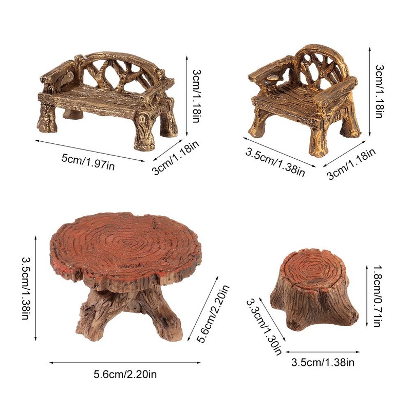 Miniatuursed taburetid Laud Mini pink Parktool Kujukesed Mikromaastik Haldjas Aiakaunistus Nukumaja kaunistus Peokaunistus Kingitus
