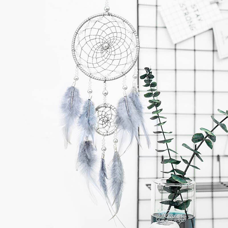 Originaalne hõbehall unenäopüüdja 2 rõngaga India sulgedega rippuvad kunstikingitused parimatele sõpradele loomingulised sõbrapäeva kingitused