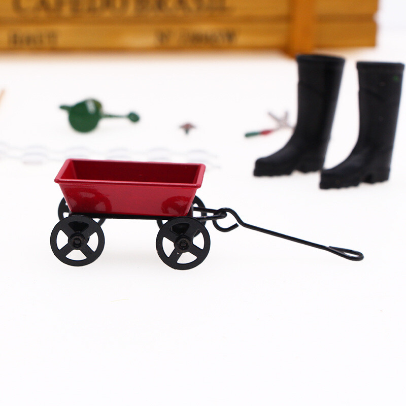 1 τεμ/συσκευασία κουκλόσπιτο Mini Red Iron Art Trailer Photography Props Αξεσουάρ τσέπης Μινιατούρα Μοντέλο διακόσμησης κηπευτικών σκηνών