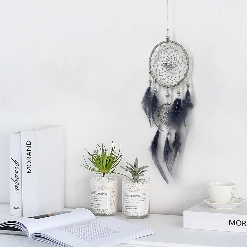 Halli kahe rõngaga unenäopüüdja seinakaunistus stiil Kodu Unenäopüüdja seinakaunistuse ripats