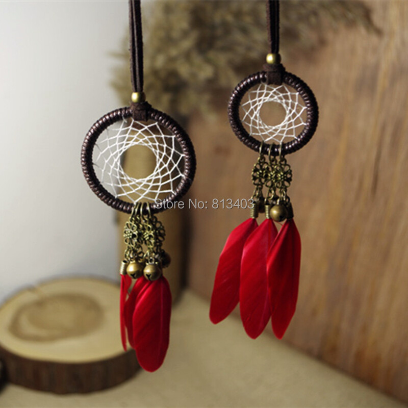 Διαμέτρου 5 εκ. μικρό ονειροπαγίδα ινδικό φτερό ονειροπαγίδα με κουδούνια κρεμαστού αυτοκινήτου στο σπίτι το καλύτερο χειροτεχνία δώρου