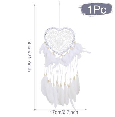 Бял Ловец на сънища Сърце Ръчно изработени плетени Ловец на сънища Домашна висяща декорация Подарък за фестивал за рожден ден Декорация на дома