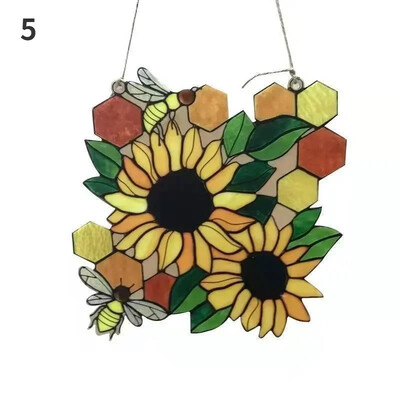 Κρεμαστό παράθυρο από βιτρό Κηρήθρα πολύχρωμη πεταλούδα μέλισσα Βιτρώ Πάνελ από βιτρό Κρεμαστό παράθυρο Hummingbird