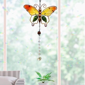 Crystal Wind Chimes Prisms Rainbow Suncatcher Висулка за прозорец Колибри Пеперуда Висящ Light Catcher Декорация за домашна градина