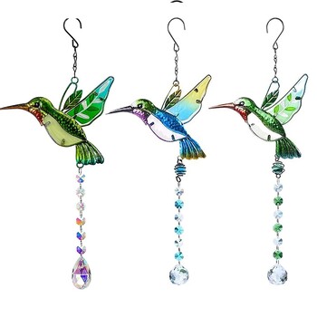 Crystal Wind Chimes Prisms Rainbow Suncatcher Висулка за прозорец Колибри Пеперуда Висящ Light Catcher Декорация за домашна градина