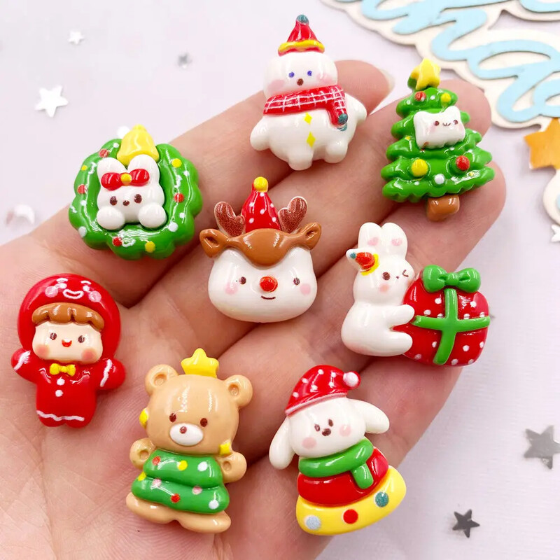 10 tk Vaigu värviline jõulupuu pärg Jänes karu hirv lameda seljaga kivi multifilm jõulukujuke väljalõigete album DIY Decor Käsitöö