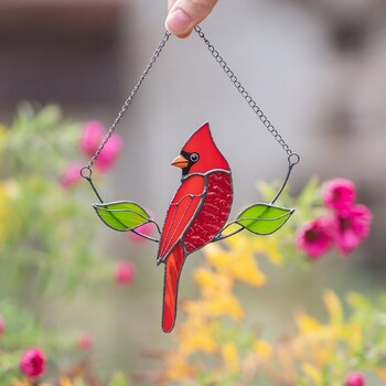 Cardinall Bird Stained Glass Suncatcher Bird Dyeing Decoration Window Vising Theme Decoration Outdoor Large Home Ornament