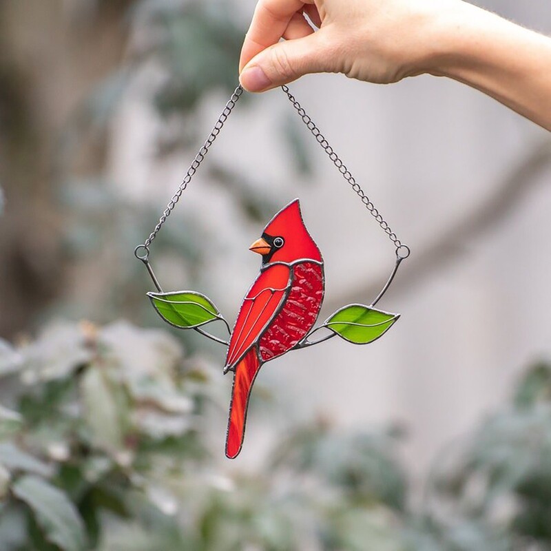 Cardinall Bird Stained Glass Suncatcher Bird Dyeing Διακόσμηση παραθύρου με θέμα Διακόσμηση εξωτερικού χώρου μεγάλου σπιτιού