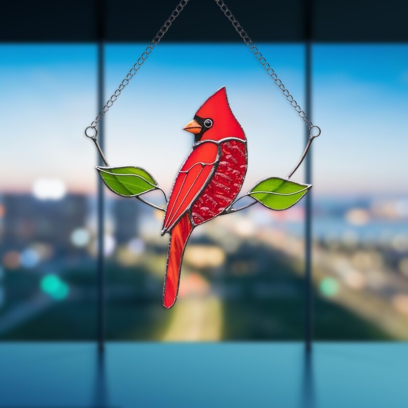 Cardinall Bird Stained Glass Suncatcher Bird Dyeing Διακόσμηση παραθύρου με θέμα Διακόσμηση εξωτερικού χώρου μεγάλου σπιτιού