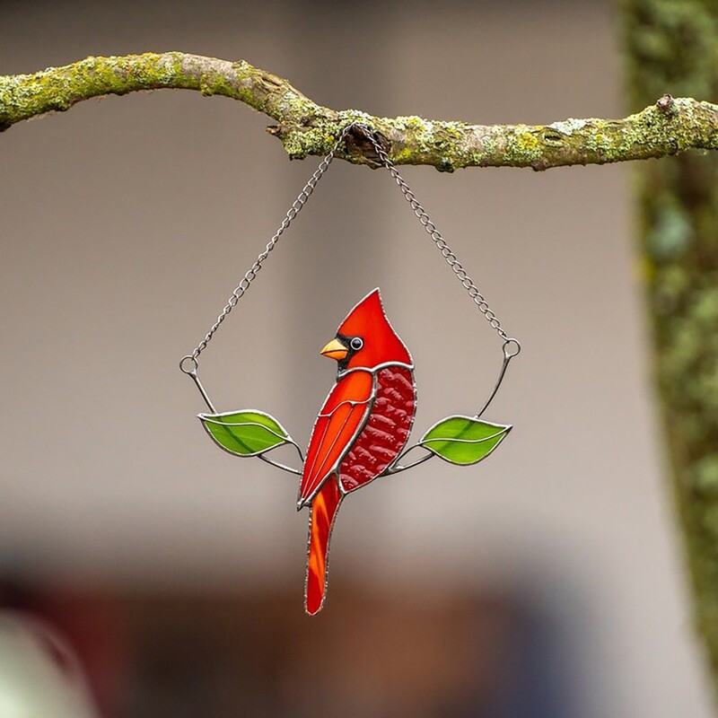 Cardinall Bird Stained Glass Suncatcher Bird Dyeing Διακόσμηση παραθύρου με θέμα Διακόσμηση εξωτερικού χώρου μεγάλου σπιτιού