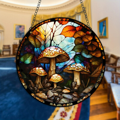 Fereastră pătată cu ciuperci 3D, agățată pentru decorarea casei, Suncatcher acrilic, decorare pentru uși pentru cameră, semn de perete, ornamente horticole