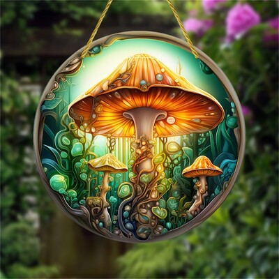 Τρισδιάστατο κρεμαστό παράθυρο με μανιτάρια Διακόσμηση σπιτιού Suncatcher Ακρυλικά Τέχνες Διακόσμηση πόρτας δωματίου Πινακίδα τοίχου Κηπευτικά στολίδια