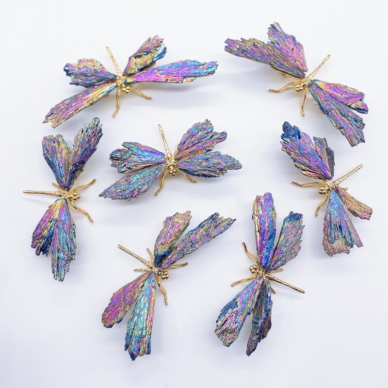 1 τεμ. Φυσική πολύχρωμη τουρμαλίνη Ηλεκτροφυτευμένη λιβελλούλη χειροποίητη διακόσμηση Ρέικι Θεραπευτική Δώρο Τσάκρα για το σπίτι