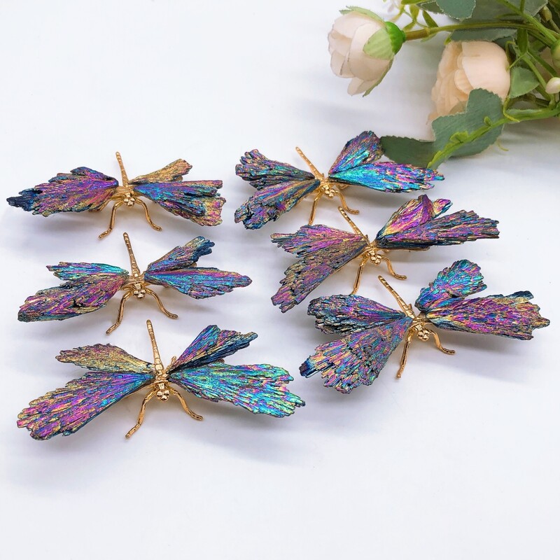 1 τεμ. Φυσική πολύχρωμη τουρμαλίνη Ηλεκτροφυτευμένη λιβελλούλη χειροποίητη διακόσμηση Ρέικι Θεραπευτική Δώρο Τσάκρα για το σπίτι